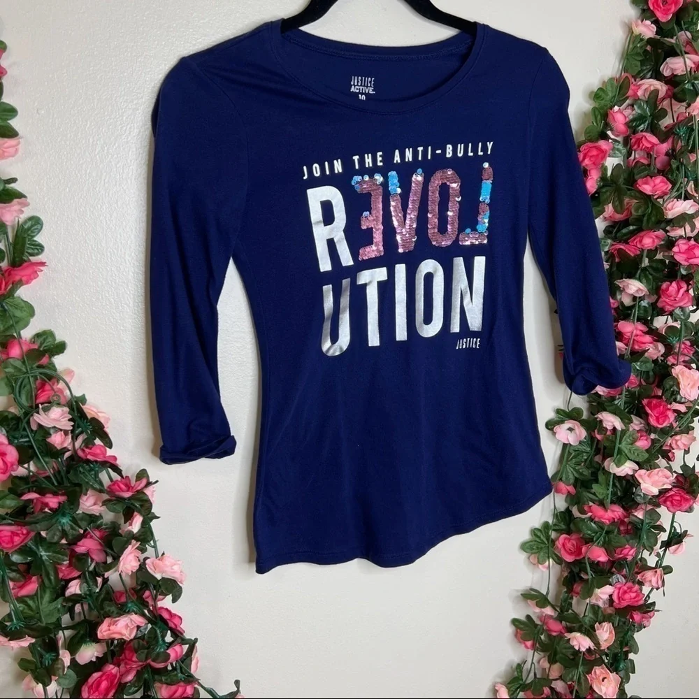 Justice Active Blue Tee Girls Shirt School Play Recess Casual 10